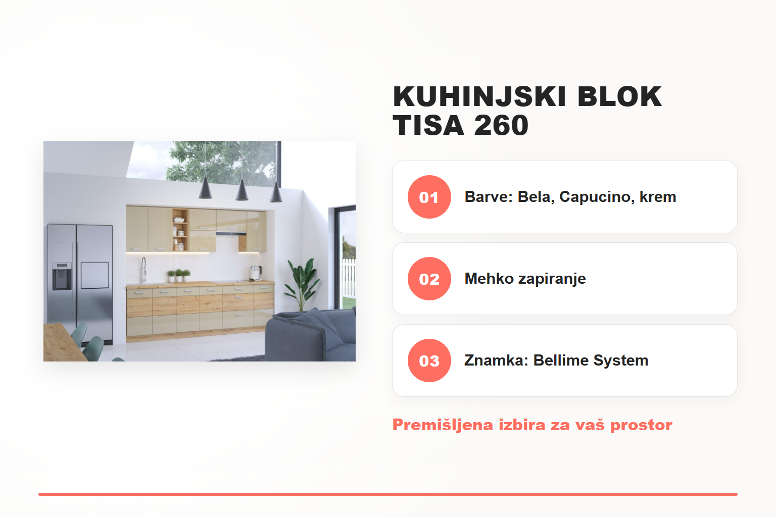 Kuhinjski blok TISA 260 – pregled ključnih lastnosti