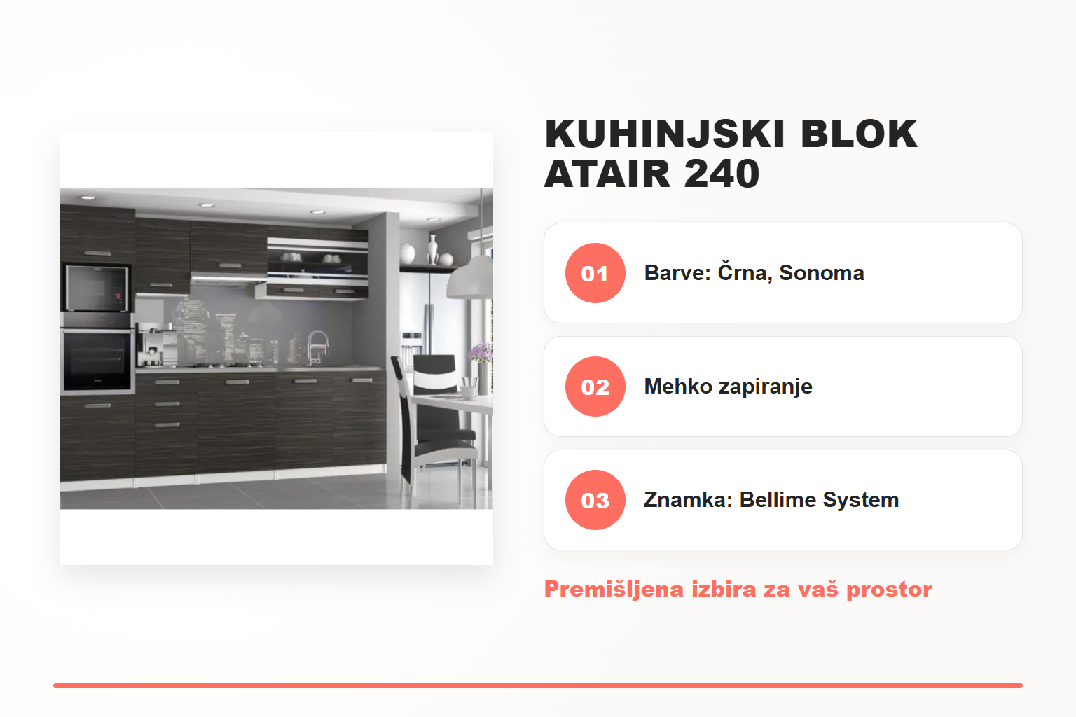 Kuhinjski blok ATAIR 240 – pregled ključnih lastnosti