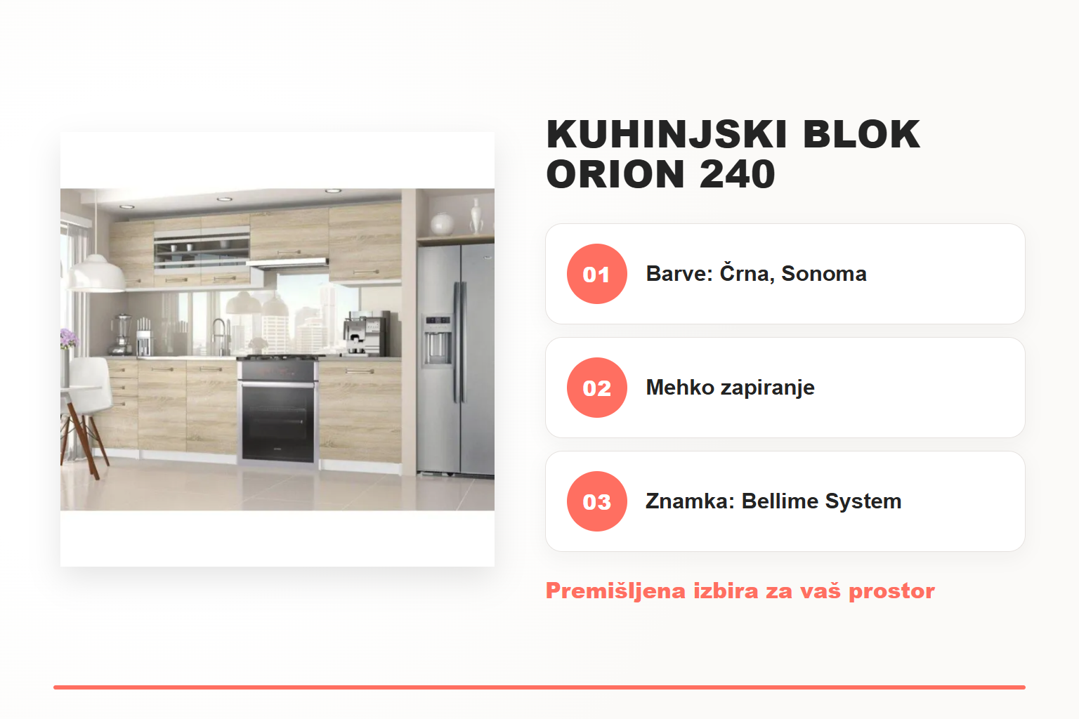 Kuhinjski blok ORION 240 – pregled ključnih lastnosti