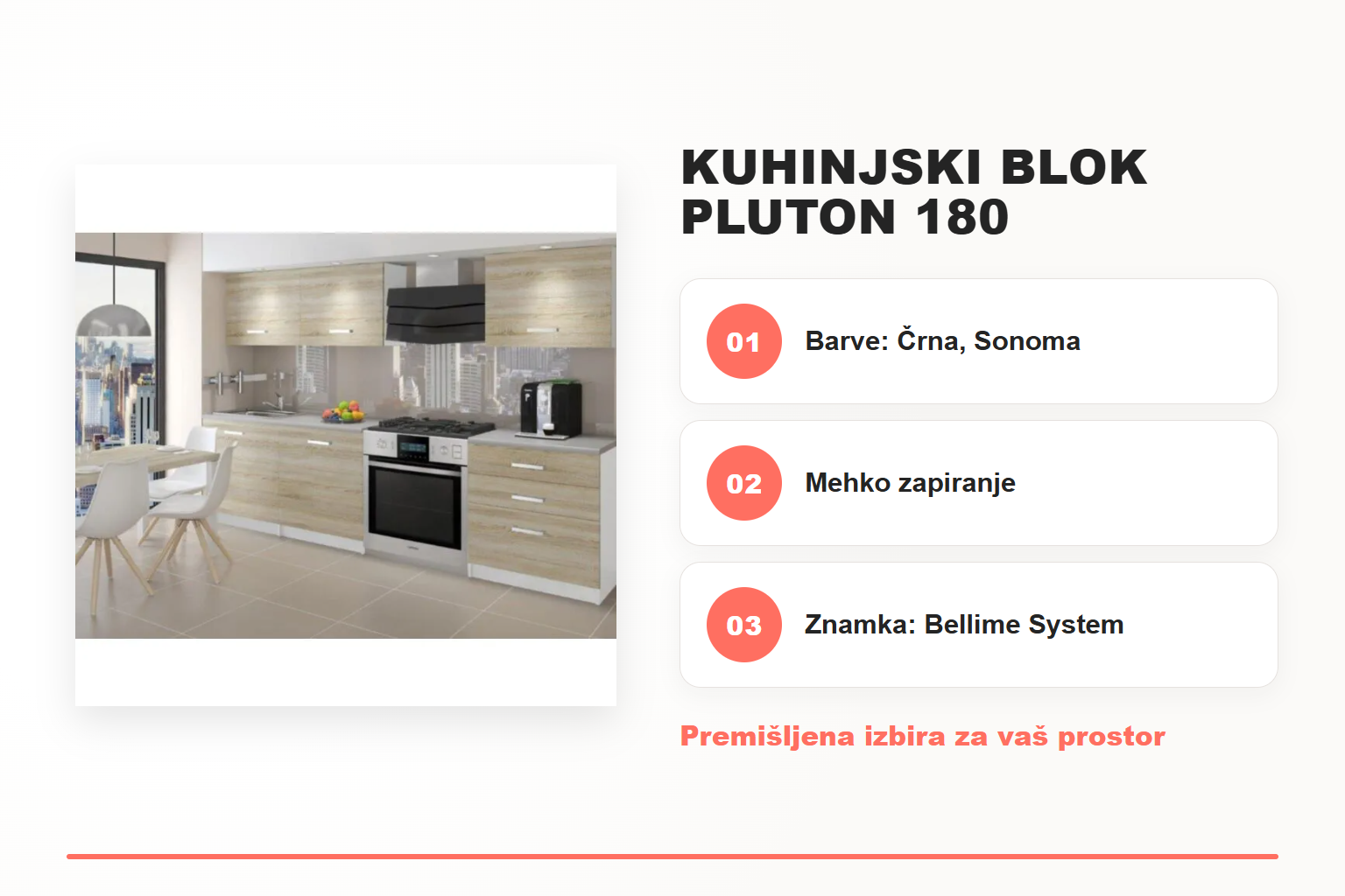 Kuhinjski blok PLUTON 180 – pregled ključnih lastnosti