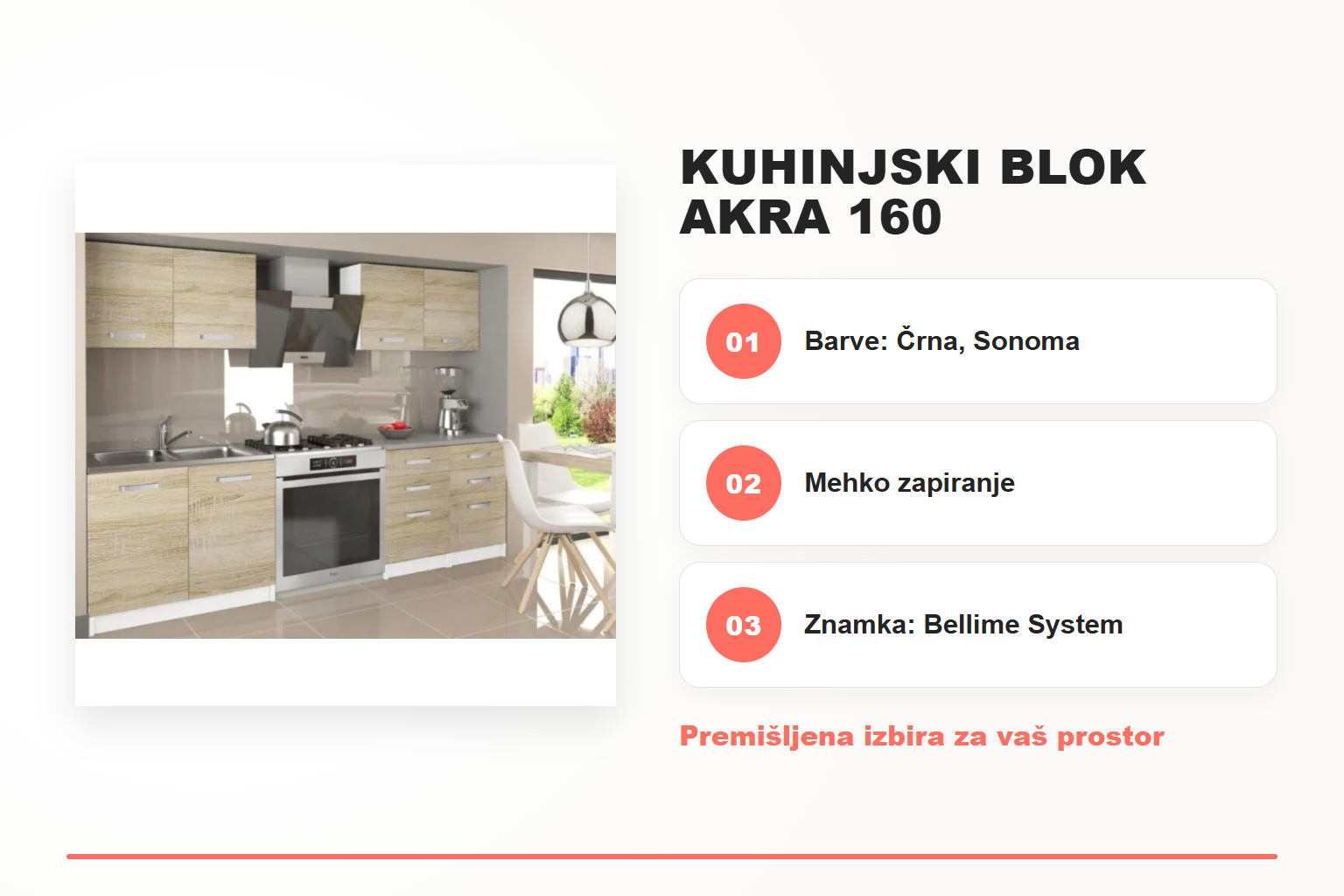 Kuhinjski blok AKRA 160 – pregled ključnih lastnosti