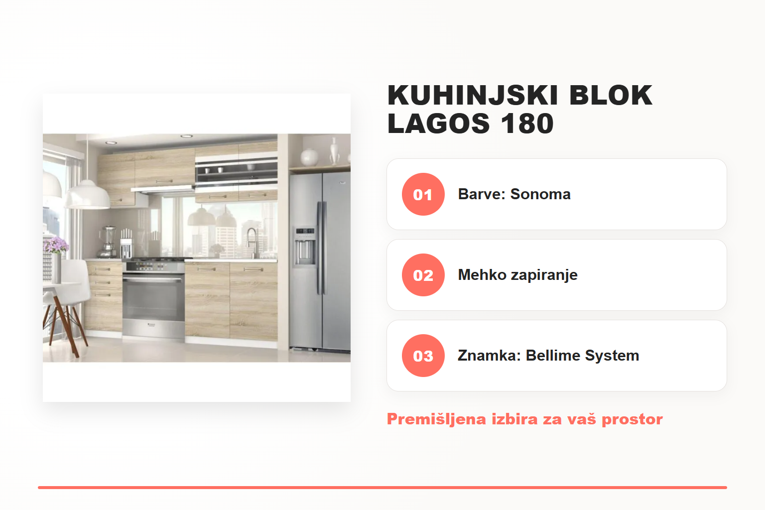 Kuhinjski blok LAGOS 180 – pregled ključnih lastnosti