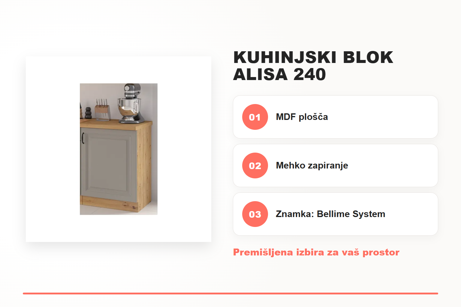 Kuhinjski blok ALISA 240 – pregled ključnih lastnosti