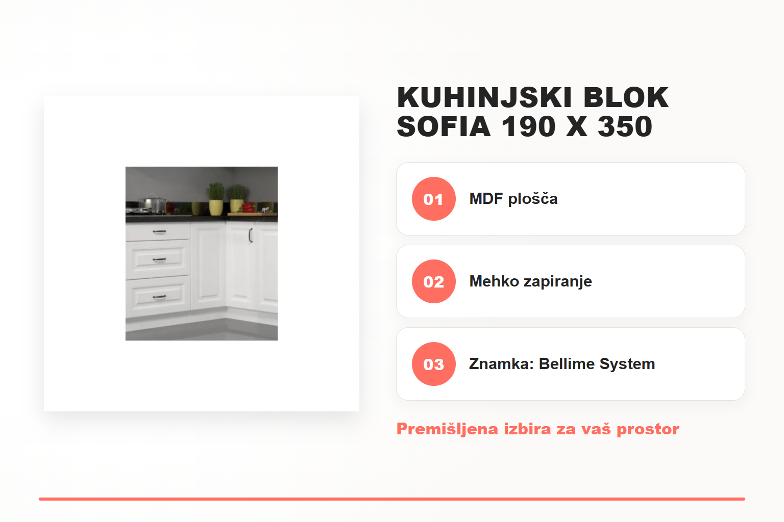Kuhinjski blok SOFIA 190 x 350 – pregled ključnih lastnosti