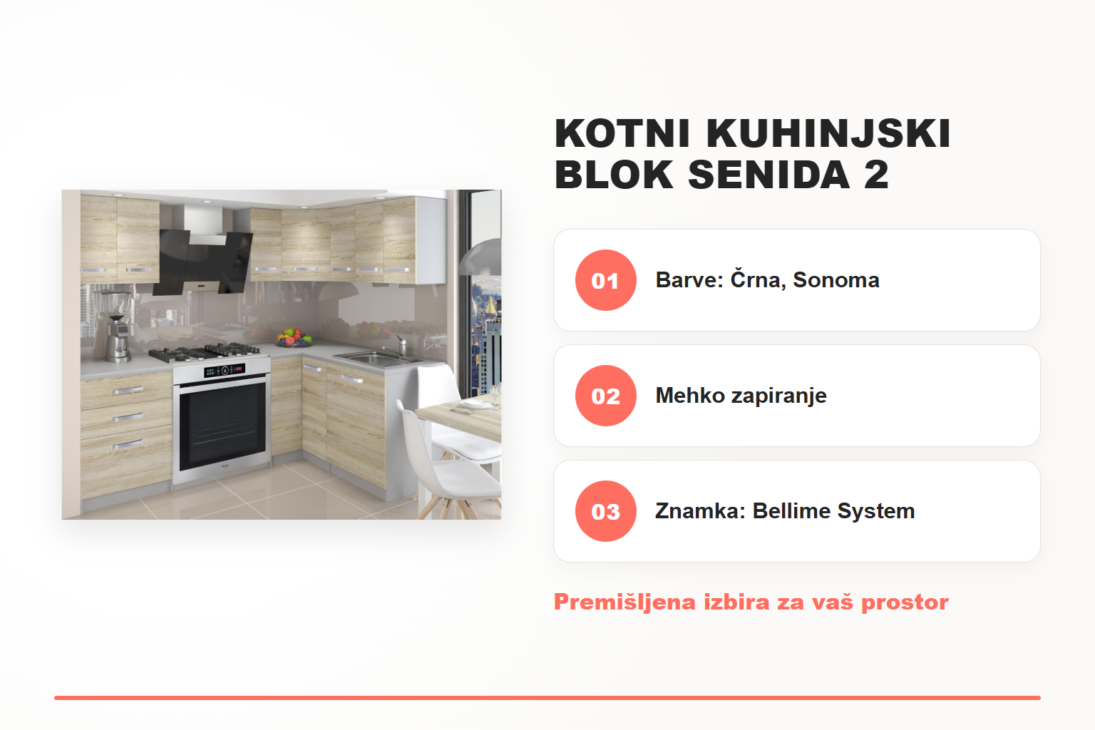 Kotni kuhinjski blok SENIDA 2 150×150 – pregled ključnih lastnosti