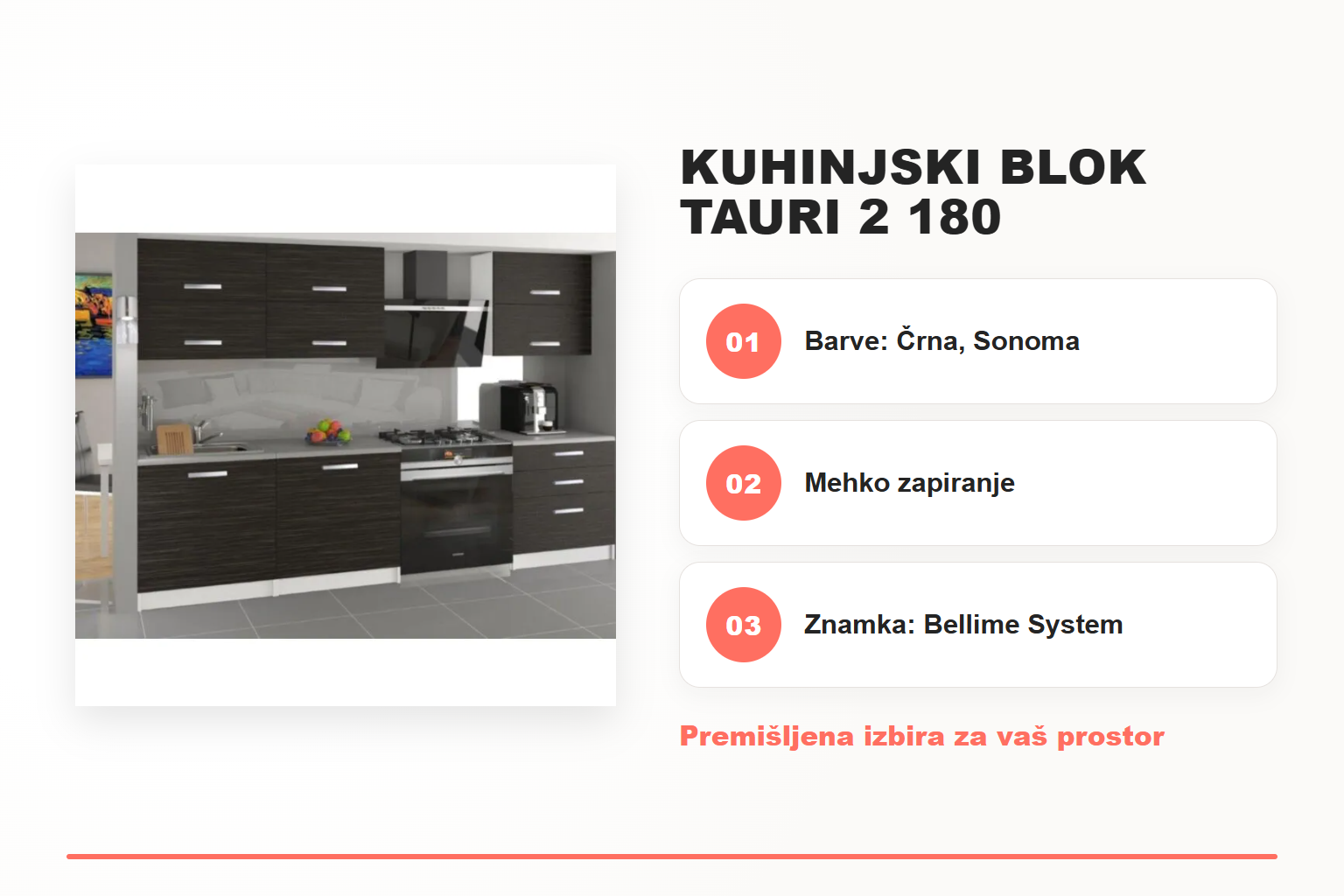 Kuhinjski blok TAURI 2 180 – pregled ključnih lastnosti