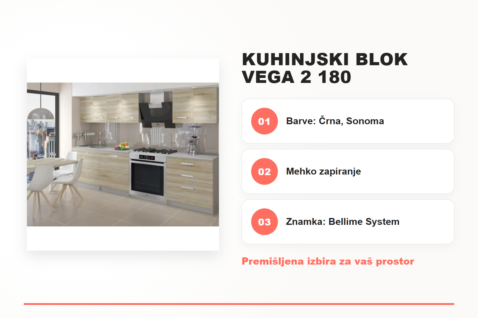 Kuhinjski blok VEGA 2 180 – pregled ključnih lastnosti