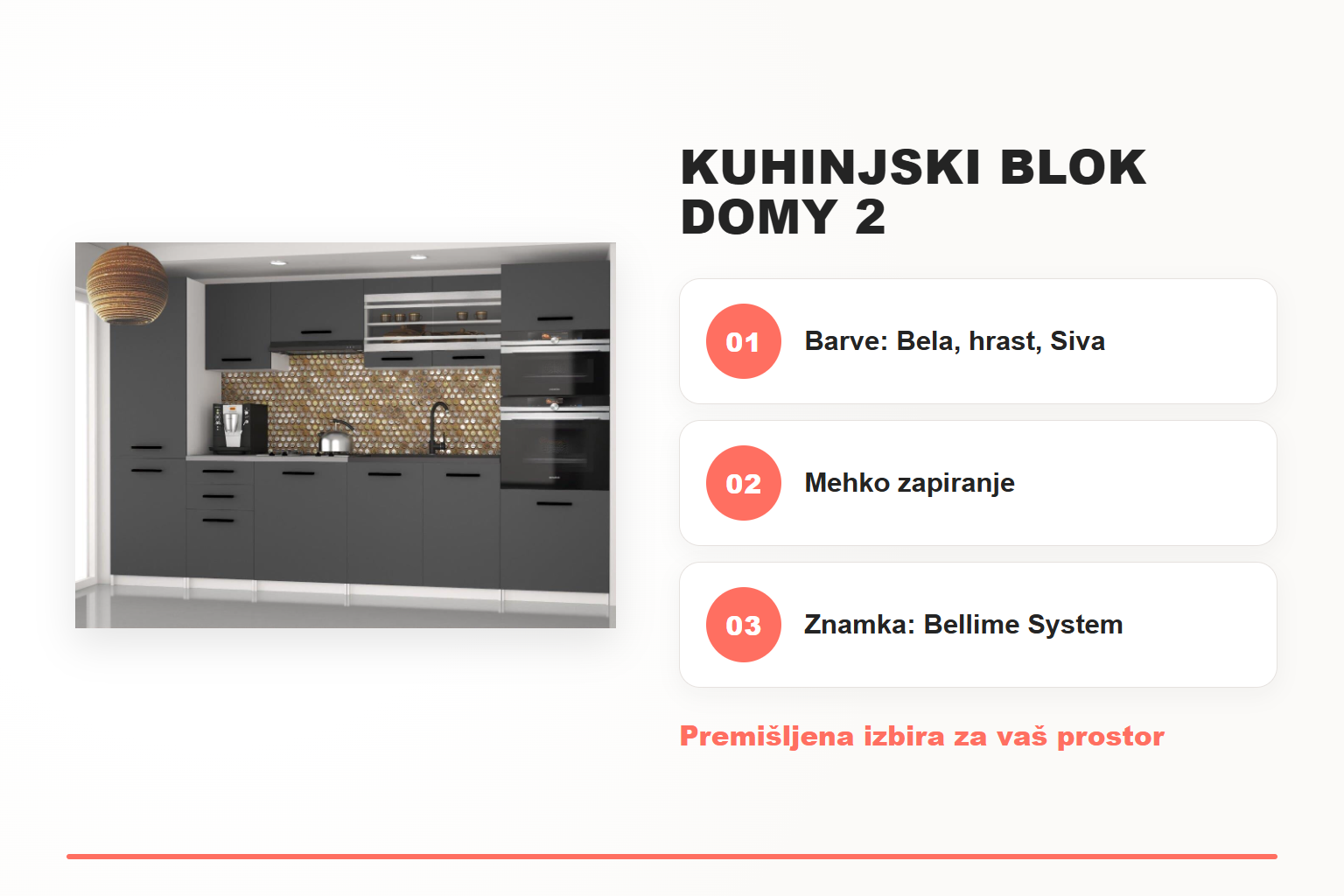 Kuhinjski blok DOMY 2 – pregled ključnih lastnosti