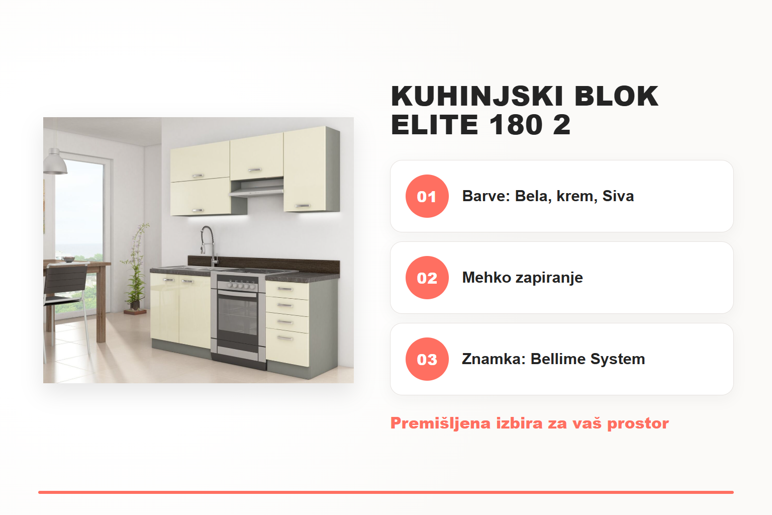 Kuhinjski blok ELITE 180 2 – pregled ključnih lastnosti