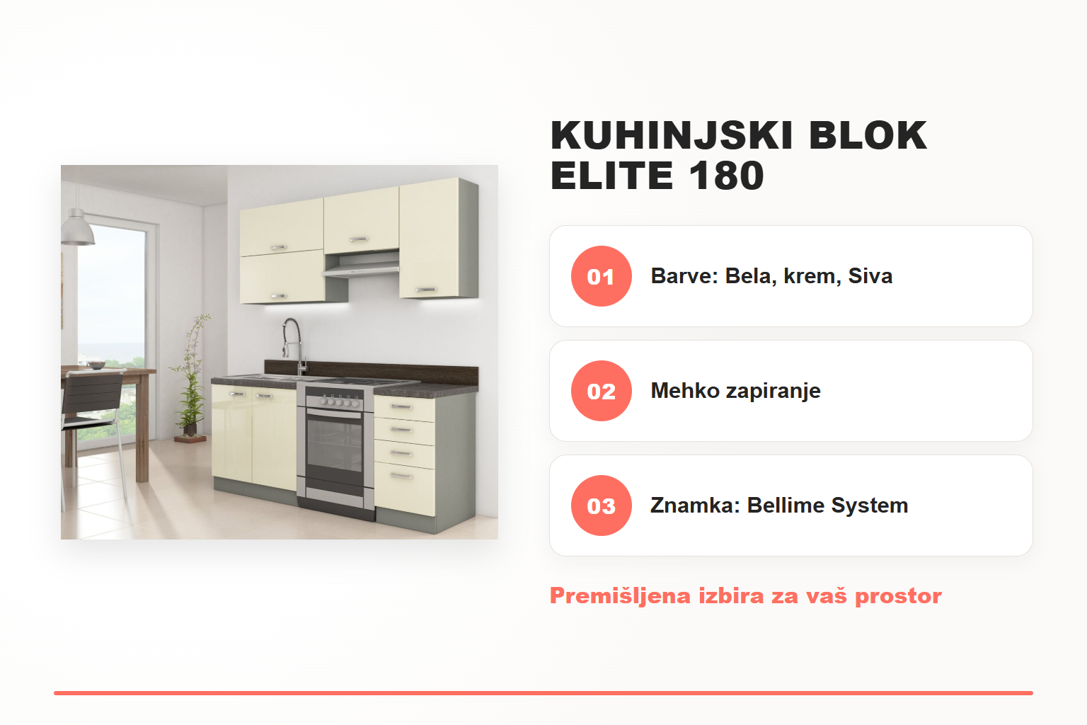 Kuhinjski blok ELITE 180 – pregled ključnih lastnosti