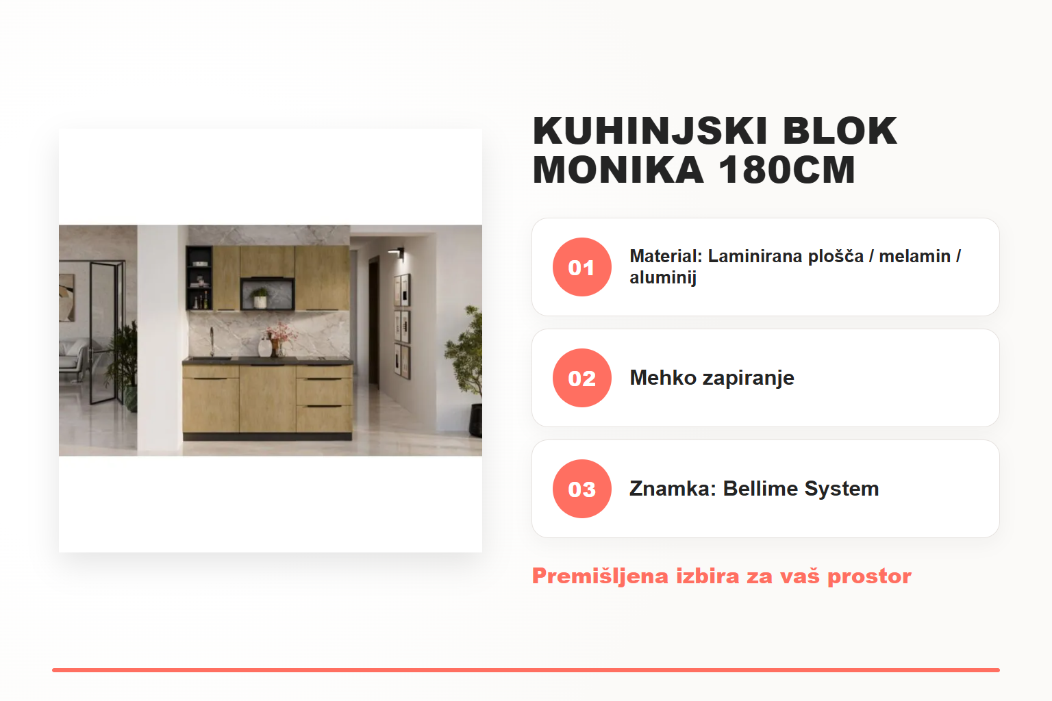 Kuhinjski blok MONIKA 180cm – pregled ključnih lastnosti