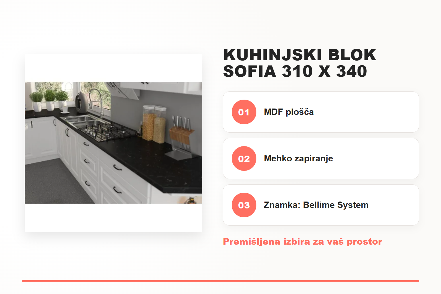 Kuhinjski blok SOFIA 310 x 340 – pregled ključnih lastnosti