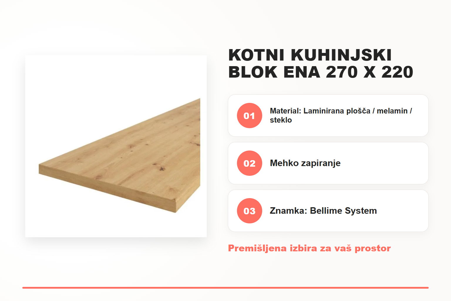 Kotni kuhinjski blok ENA 270 x 220 cm – pregled ključnih lastnosti