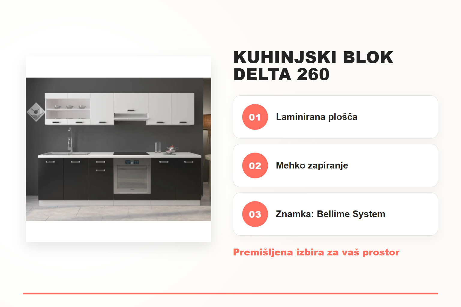 Kuhinjski blok DELTA 260 – pregled ključnih lastnosti