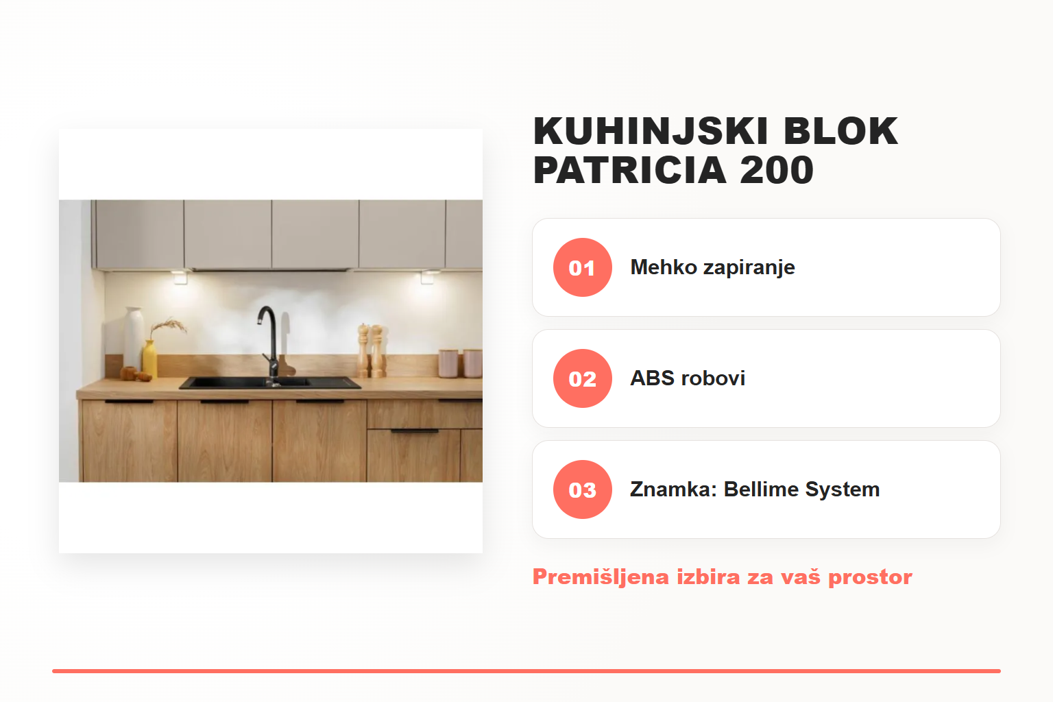 Kuhinjski blok PATRICIA 200 – pregled ključnih lastnosti