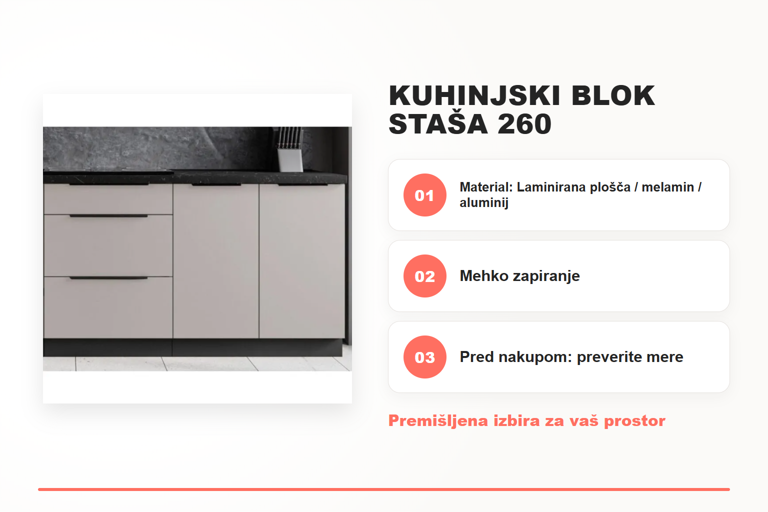 Kuhinjski blok STAŠA 260 – pregled ključnih lastnosti