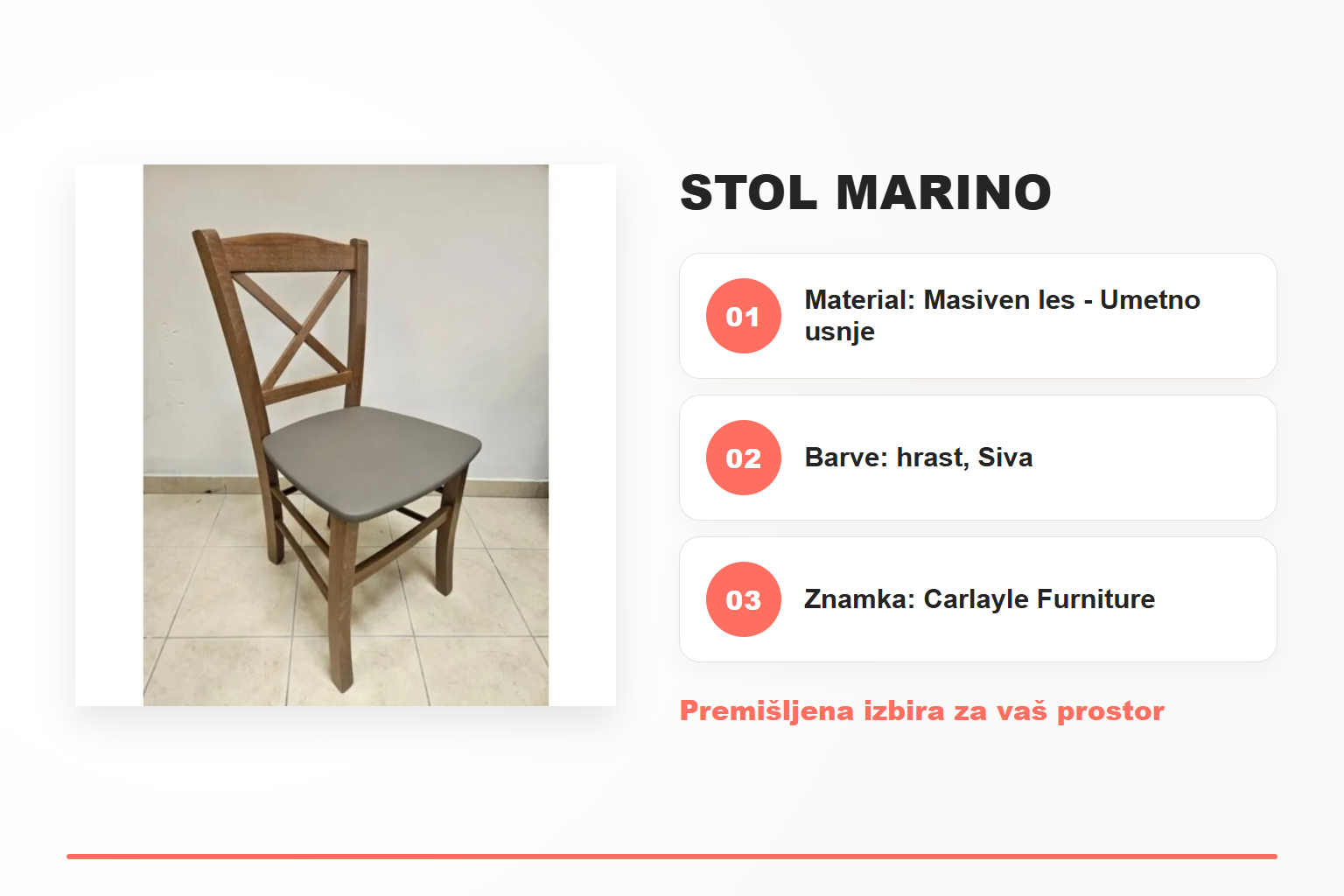 Stol MARINO – pregled ključnih lastnosti