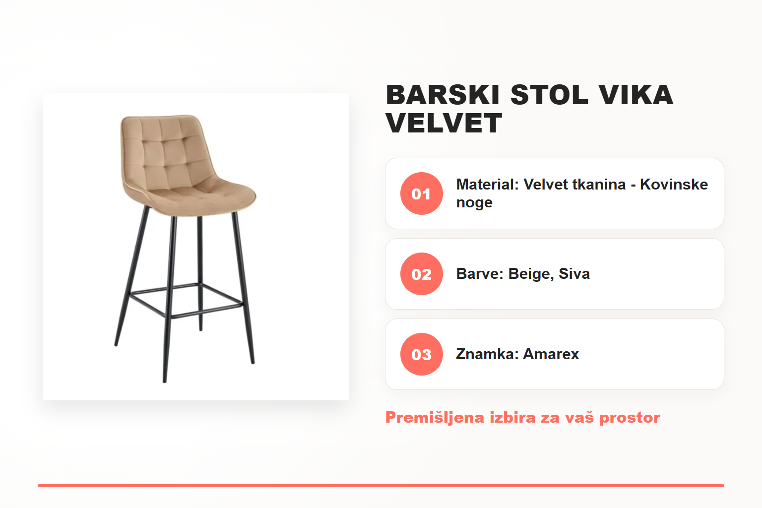 Barski stol VIKA velvet – pregled ključnih lastnosti