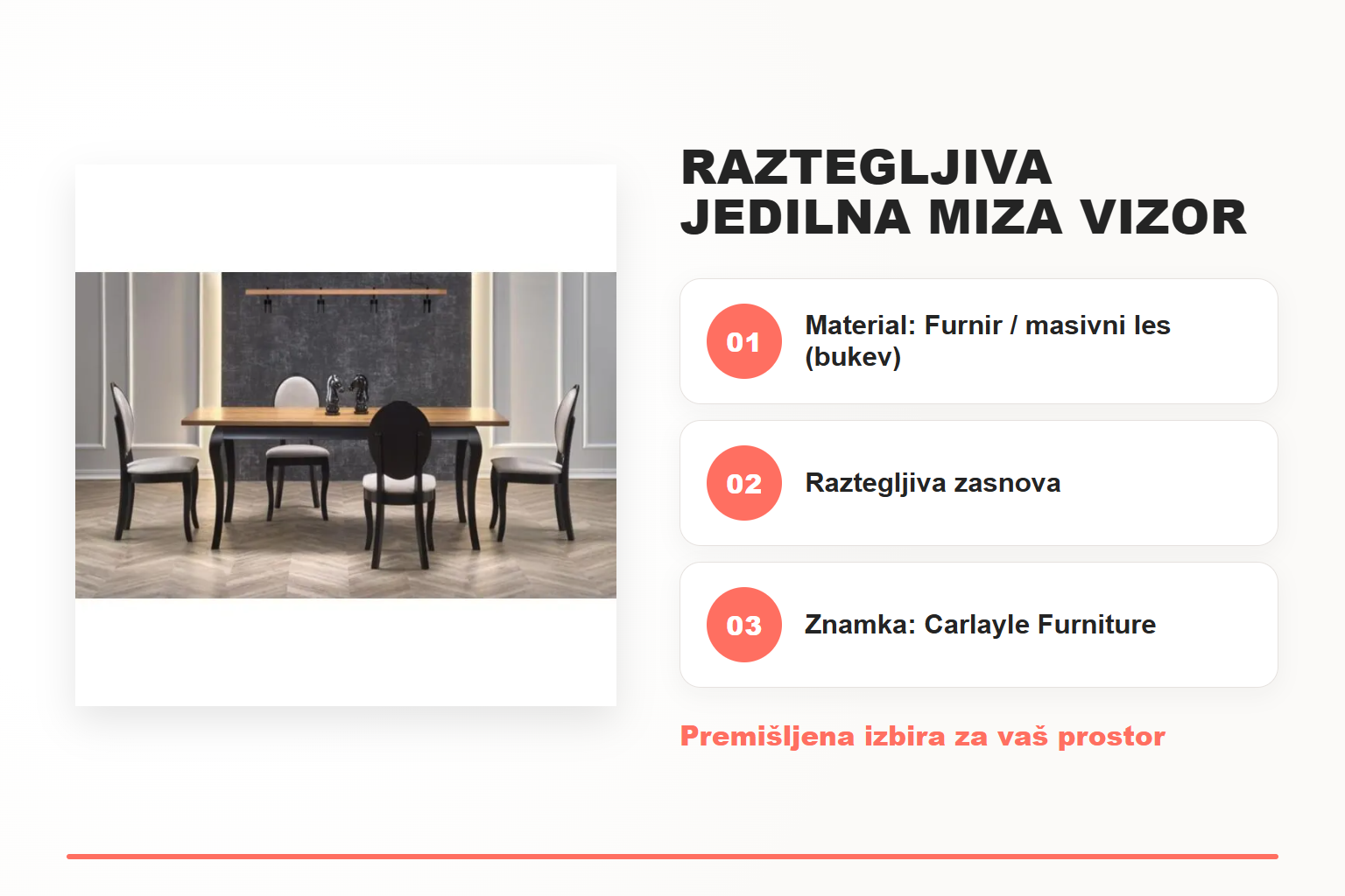 Raztegljiva jedilna miza VIZOR – pregled ključnih lastnosti