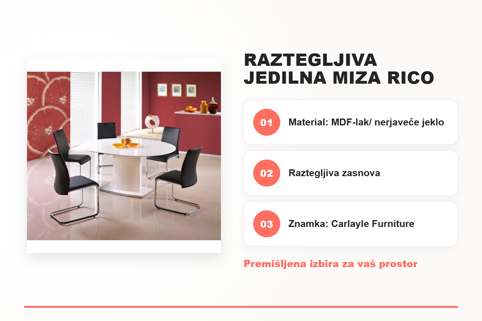 Raztegljiva jedilna miza RICO – pregled ključnih lastnosti