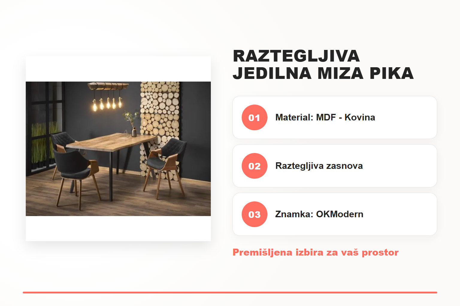 Raztegljiva jedilna miza PIKA 120/180 – pregled ključnih lastnosti
