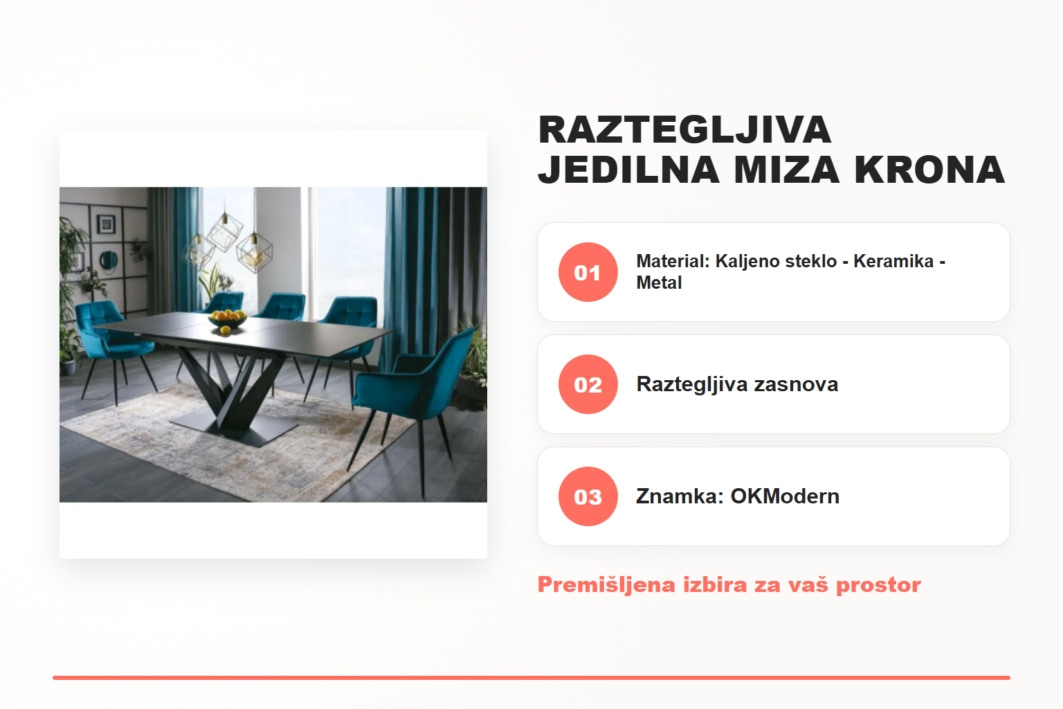 Raztegljiva jedilna miza KRONA 160 – pregled ključnih lastnosti