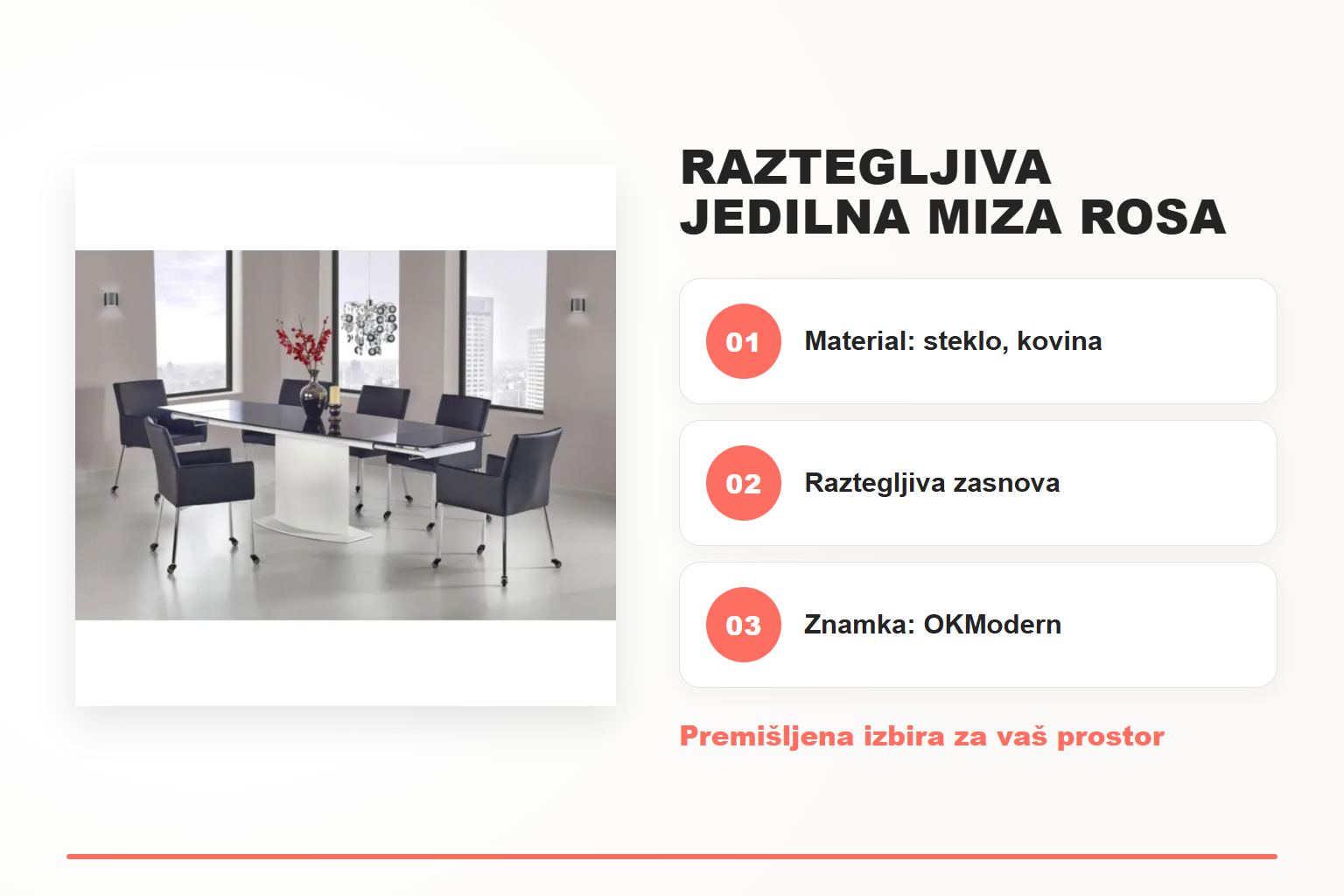 Raztegljiva jedilna miza ROSA – pregled ključnih lastnosti