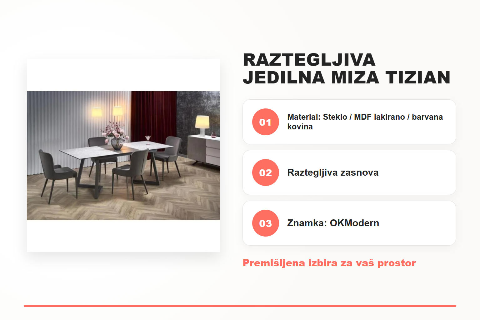 Raztegljiva jedilna miza TIZIAN – pregled ključnih lastnosti