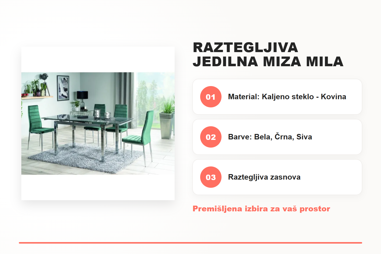 Raztegljiva jedilna miza MILA – pregled ključnih lastnosti