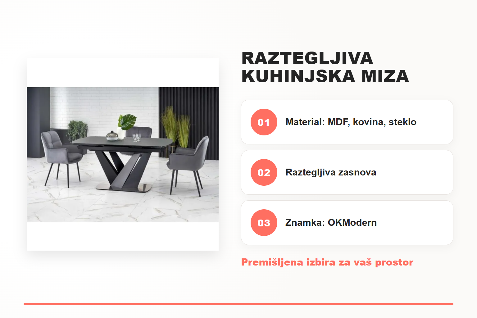 Raztegljiva kuhinjska miza SANDRA – pregled ključnih lastnosti