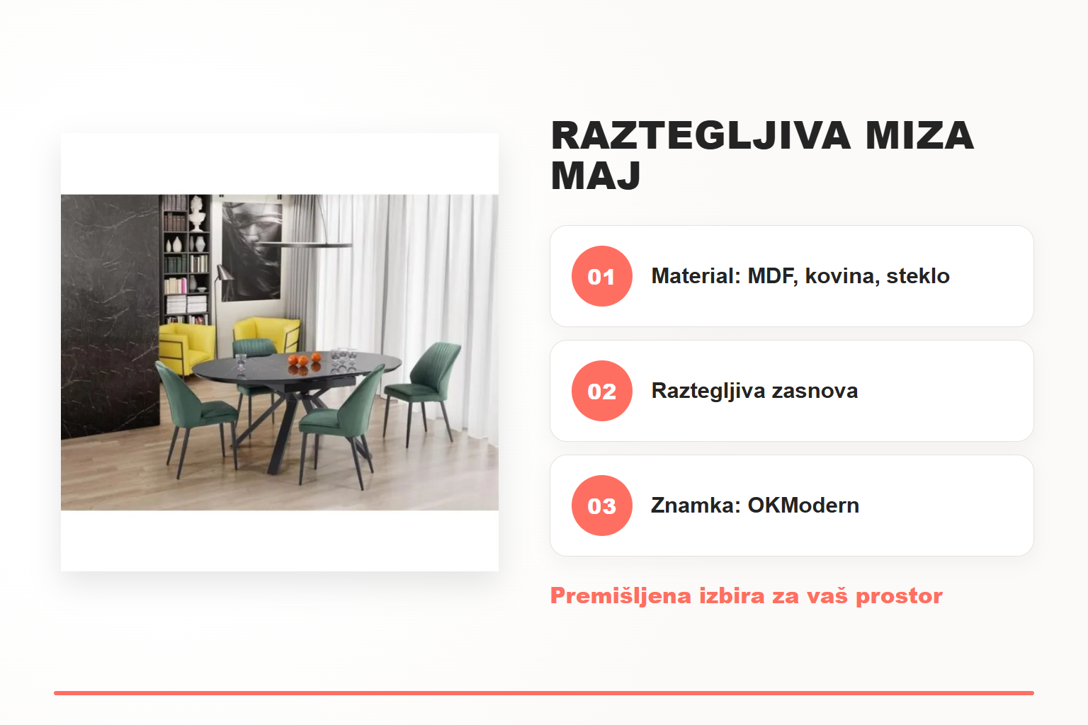 Raztegljiva miza MAJ – pregled ključnih lastnosti