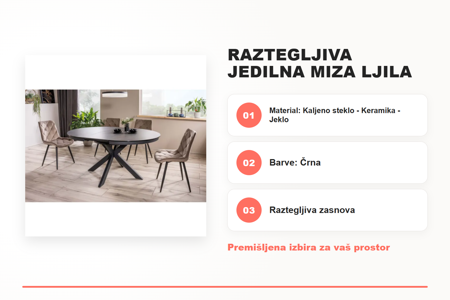 Raztegljiva jedilna miza LJILA 120 – pregled ključnih lastnosti
