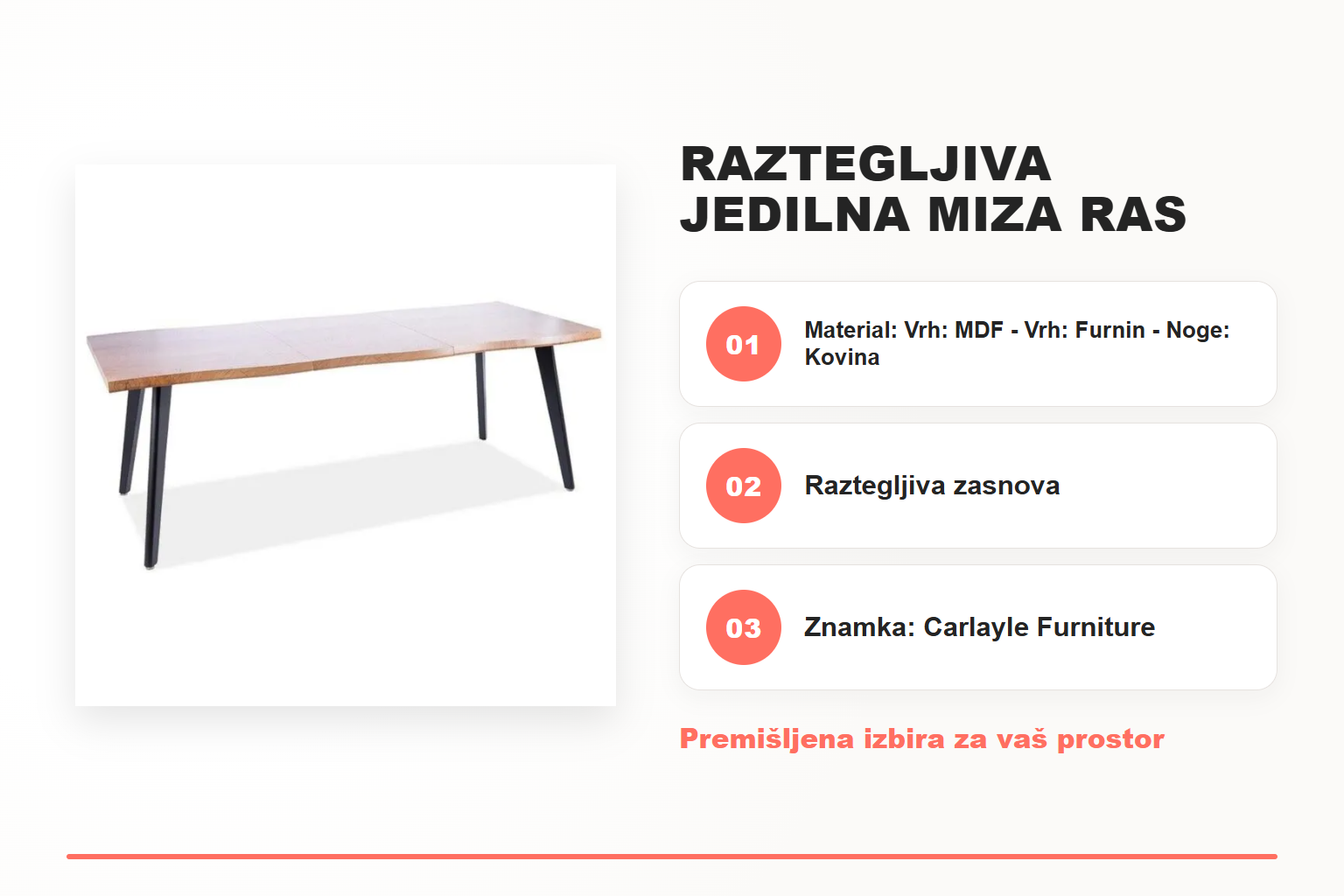 Raztegljiva jedilna miza RAS 150 – pregled ključnih lastnosti