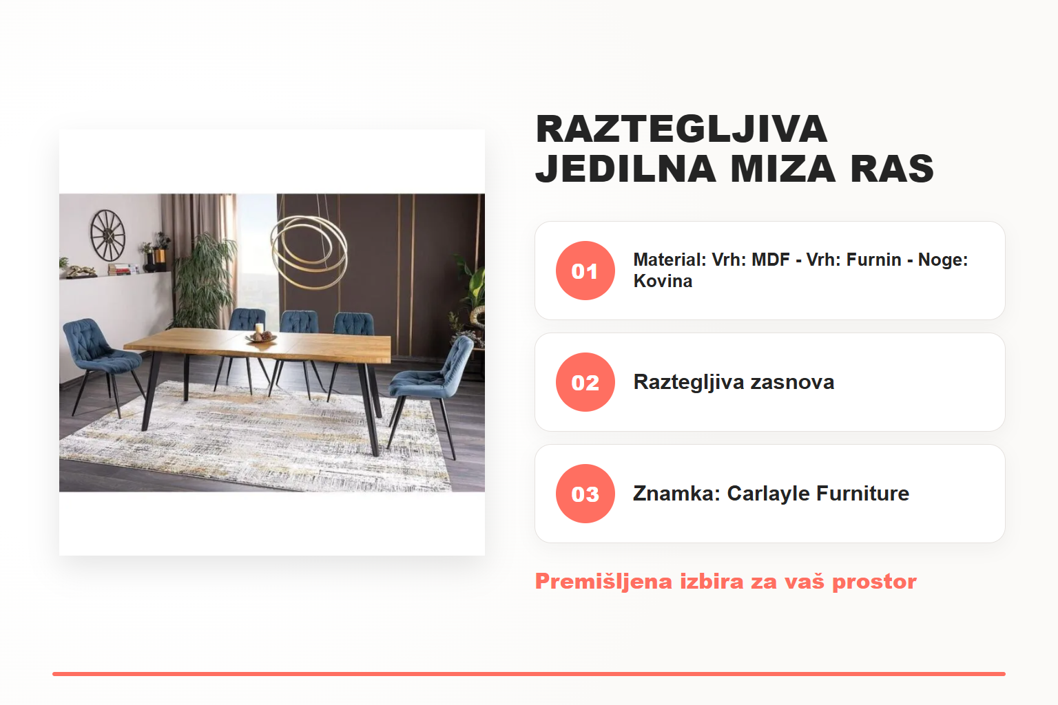 Raztegljiva jedilna miza RAS 120 2 – pregled ključnih lastnosti