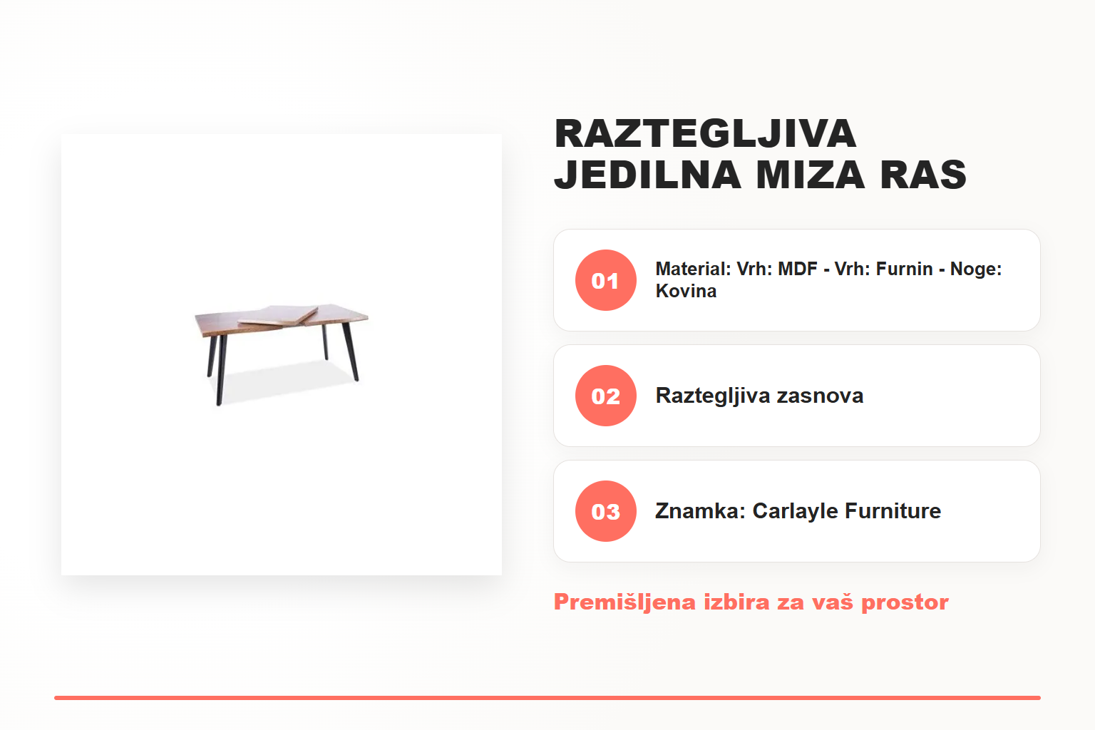 Raztegljiva jedilna miza RAS 120 – pregled ključnih lastnosti