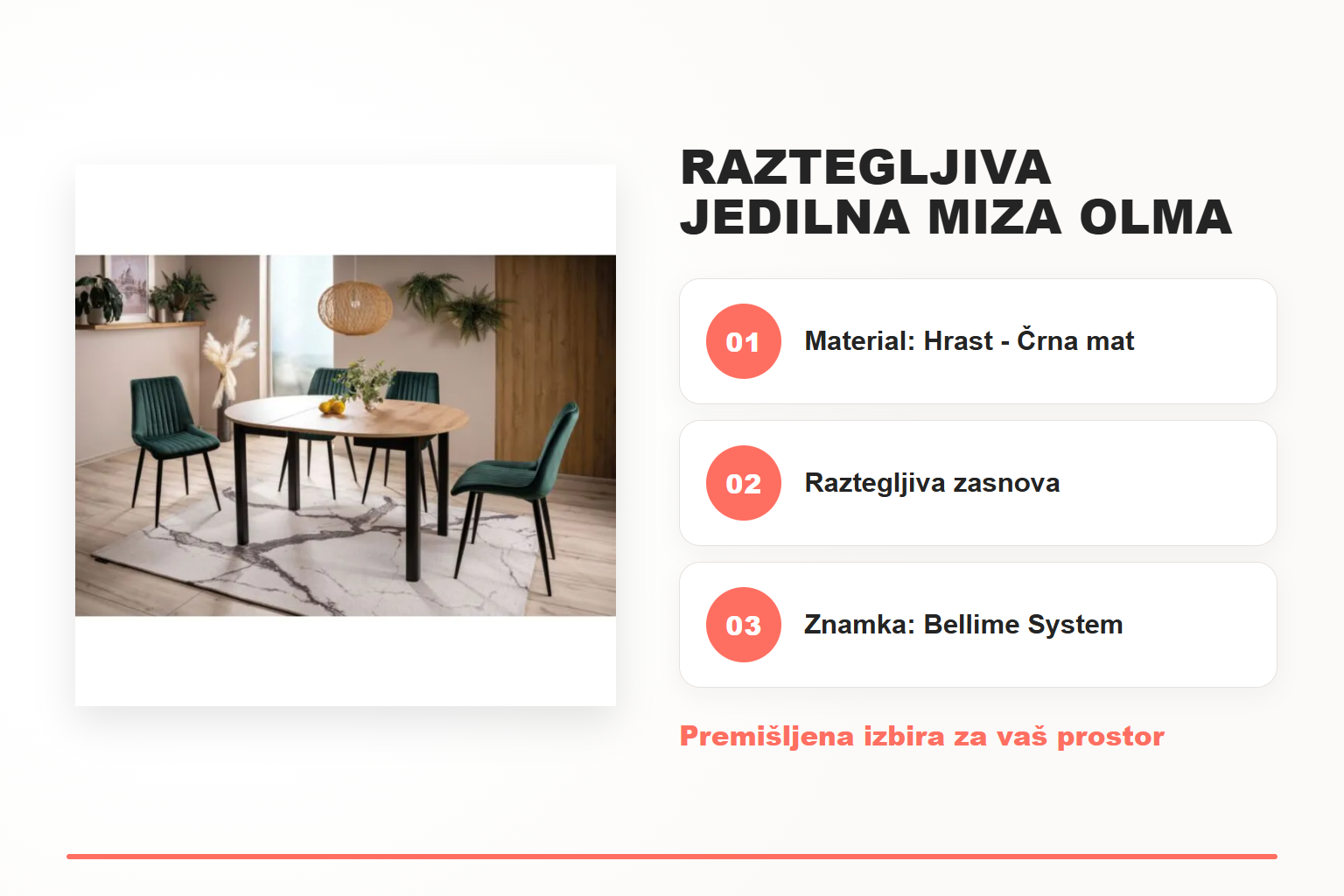 Raztegljiva jedilna miza OLMA – pregled ključnih lastnosti