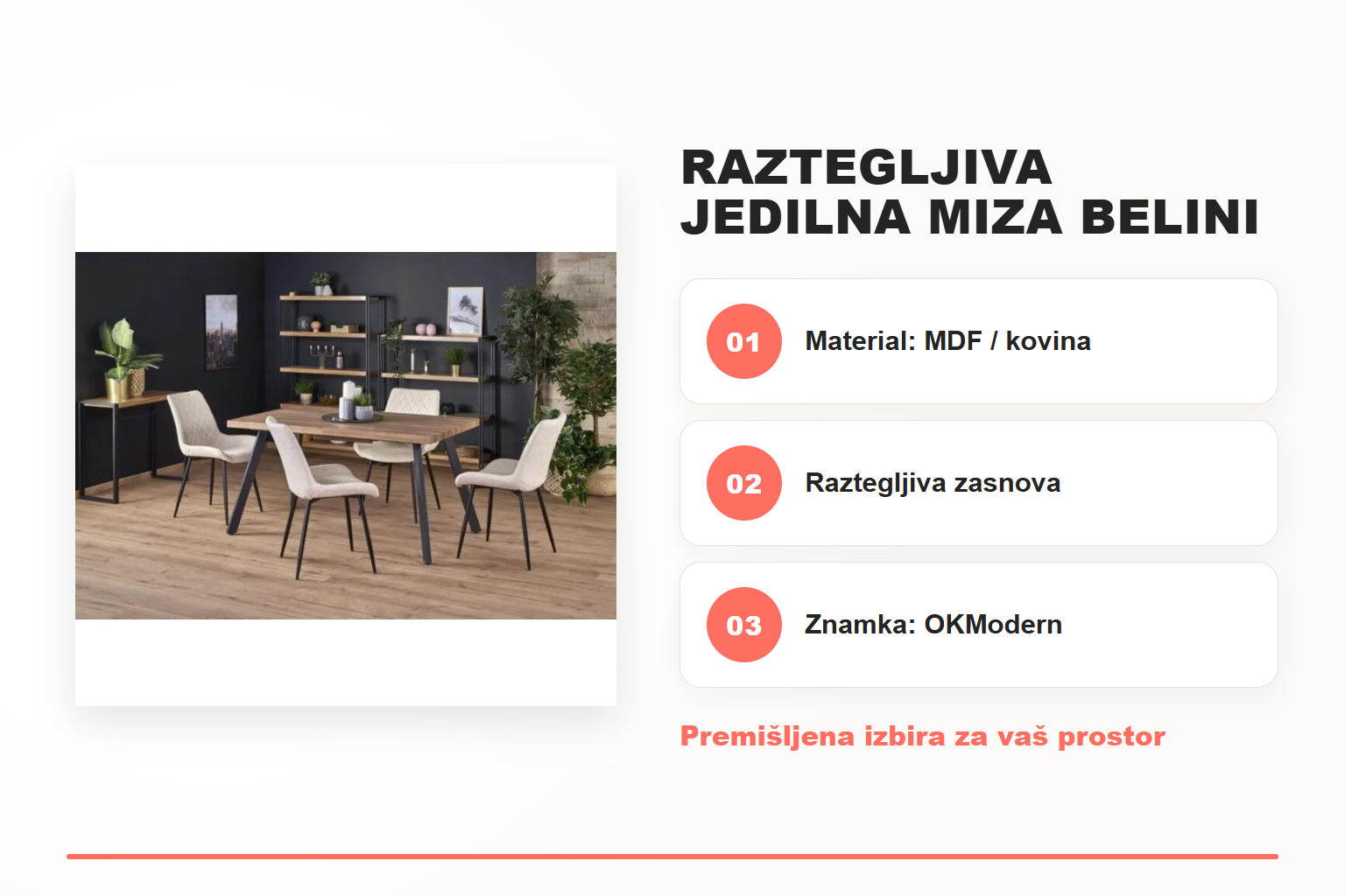Raztegljiva jedilna miza BELINI – pregled ključnih lastnosti