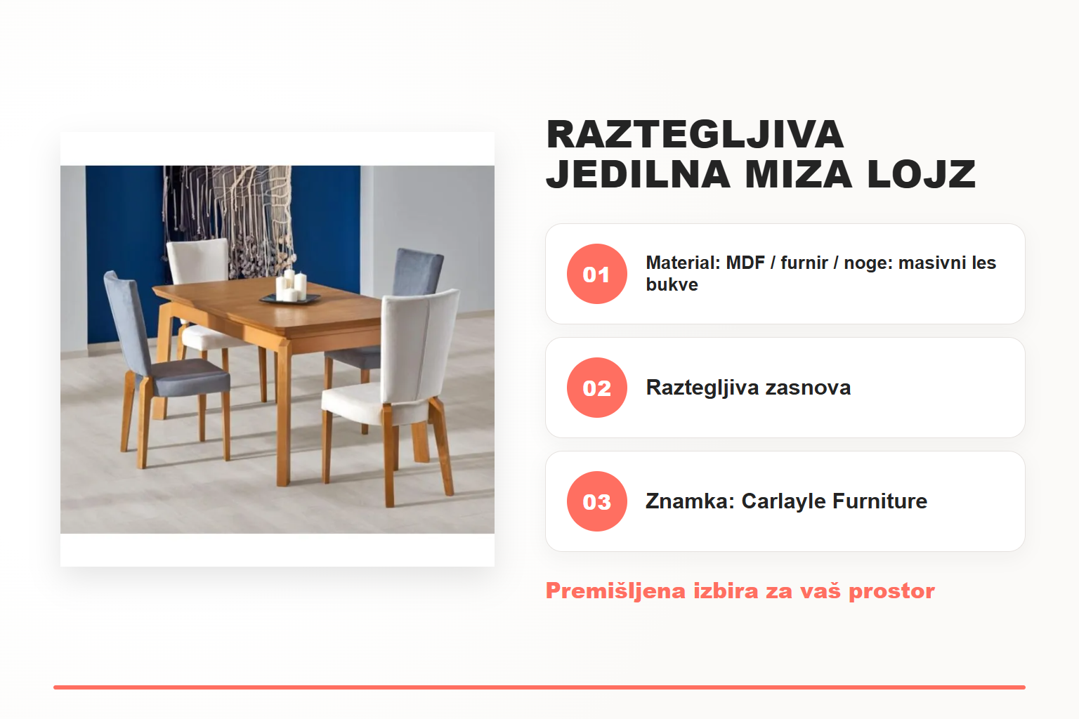 Raztegljiva jedilna miza LOJZ – pregled ključnih lastnosti