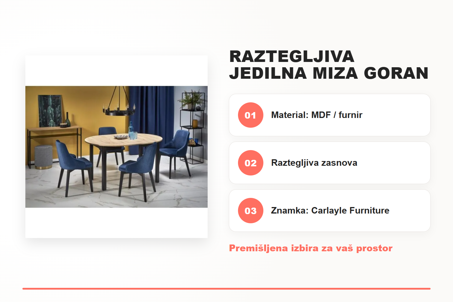 Raztegljiva jedilna miza GORAN – pregled ključnih lastnosti