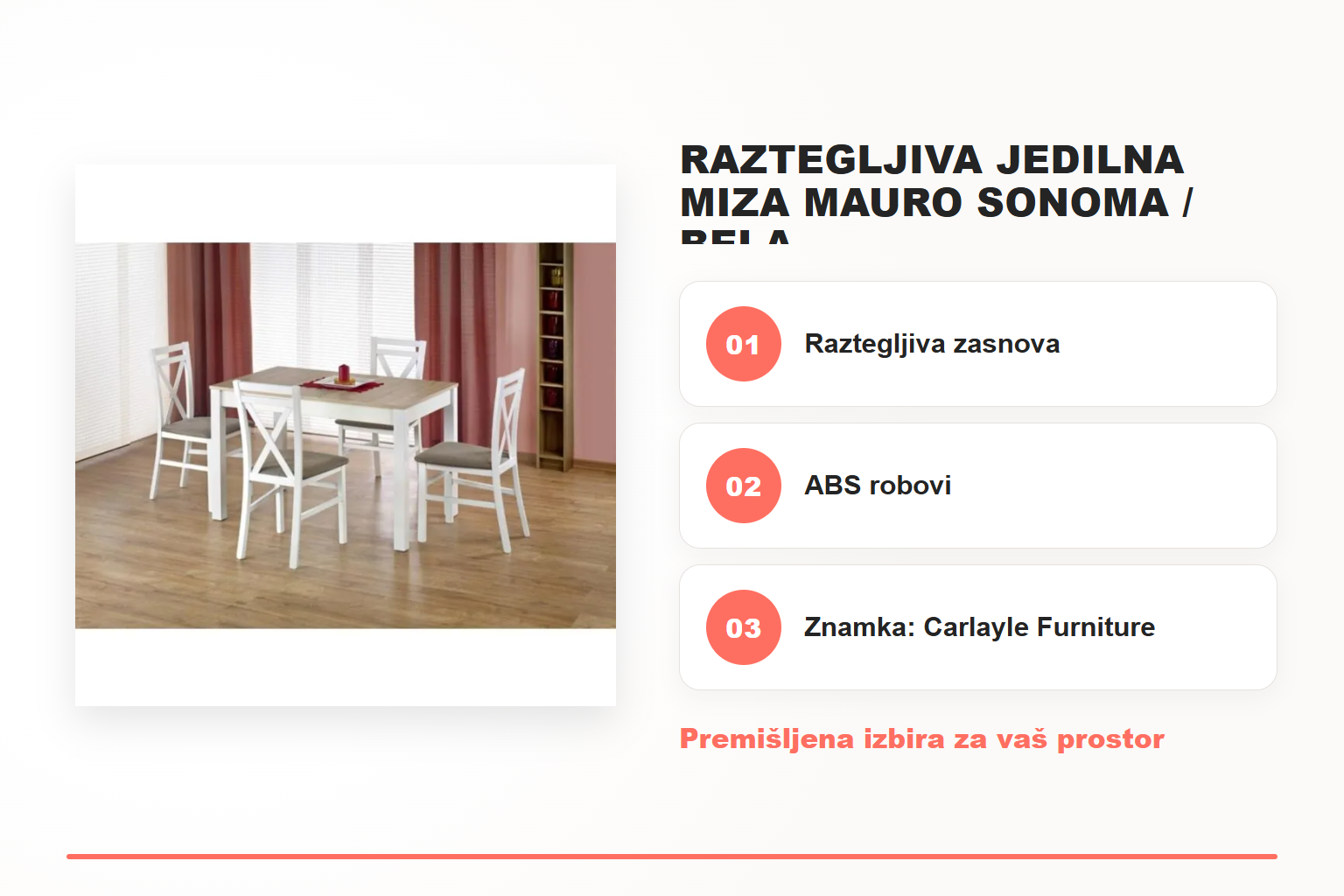 Raztegljiva jedilna miza MAURO sonoma / bela – pregled ključnih lastnosti