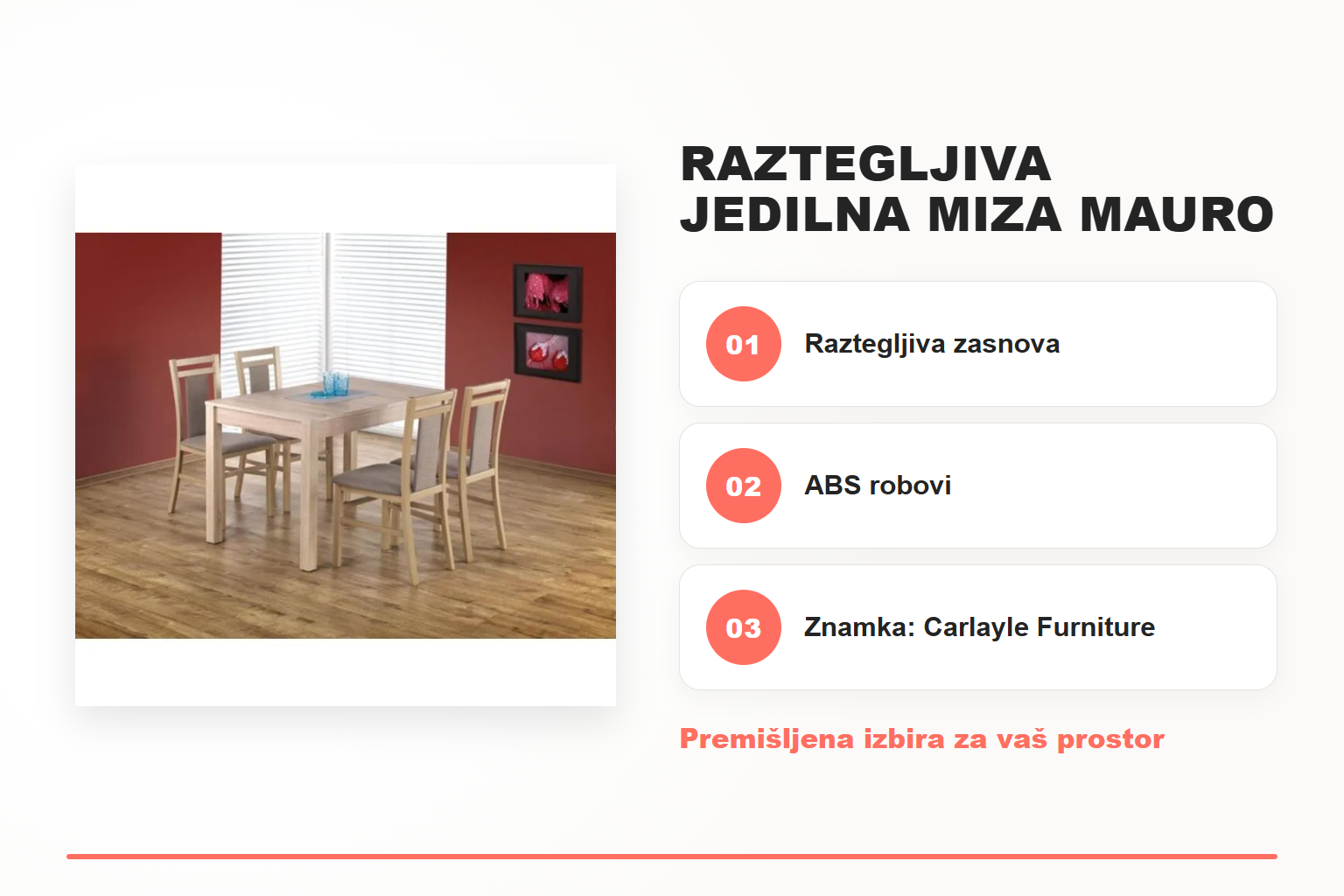 Raztegljiva jedilna miza MAURO sonoma – pregled ključnih lastnosti