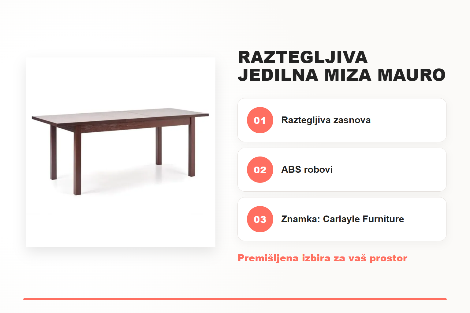 Raztegljiva jedilna miza MAURO oreh – pregled ključnih lastnosti
