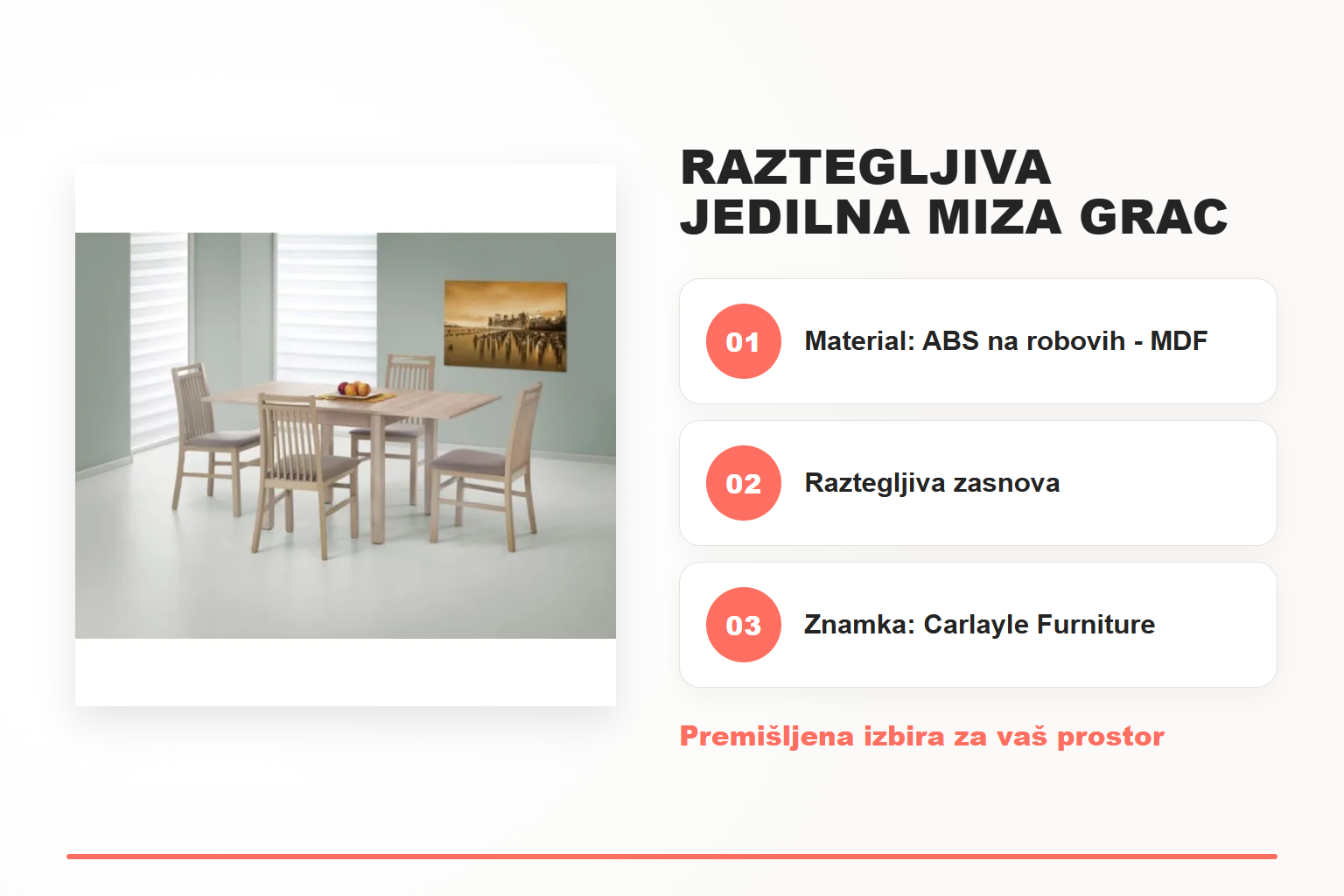 Raztegljiva jedilna miza GRAC – pregled ključnih lastnosti