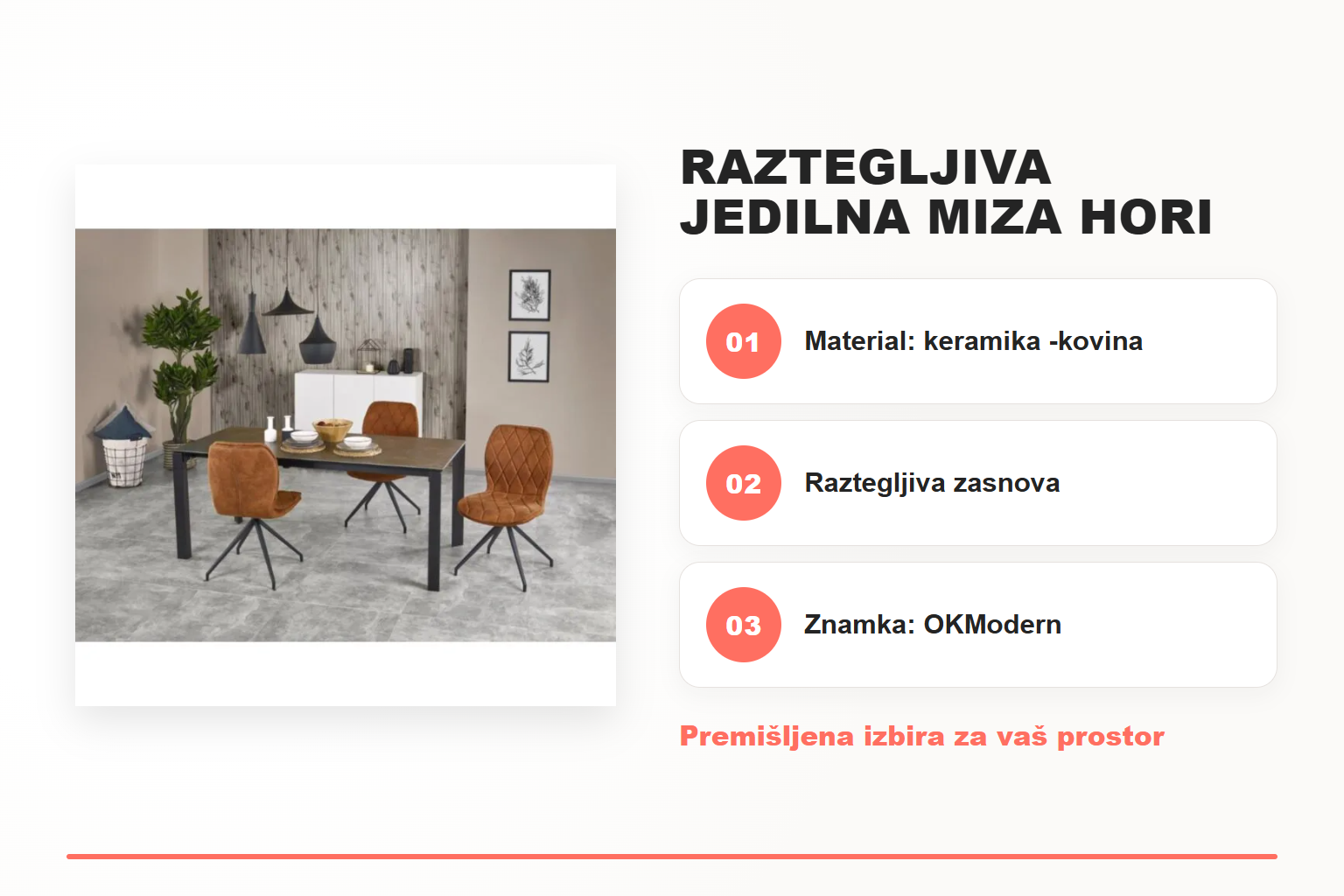Raztegljiva jedilna miza HORI – pregled ključnih lastnosti