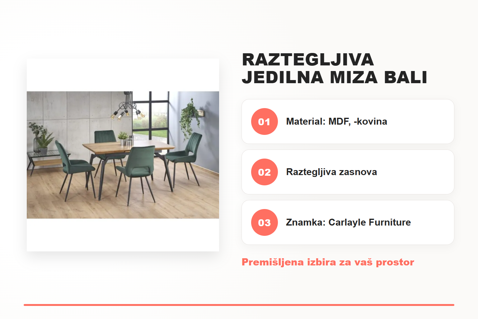 Raztegljiva jedilna miza BALI – pregled ključnih lastnosti