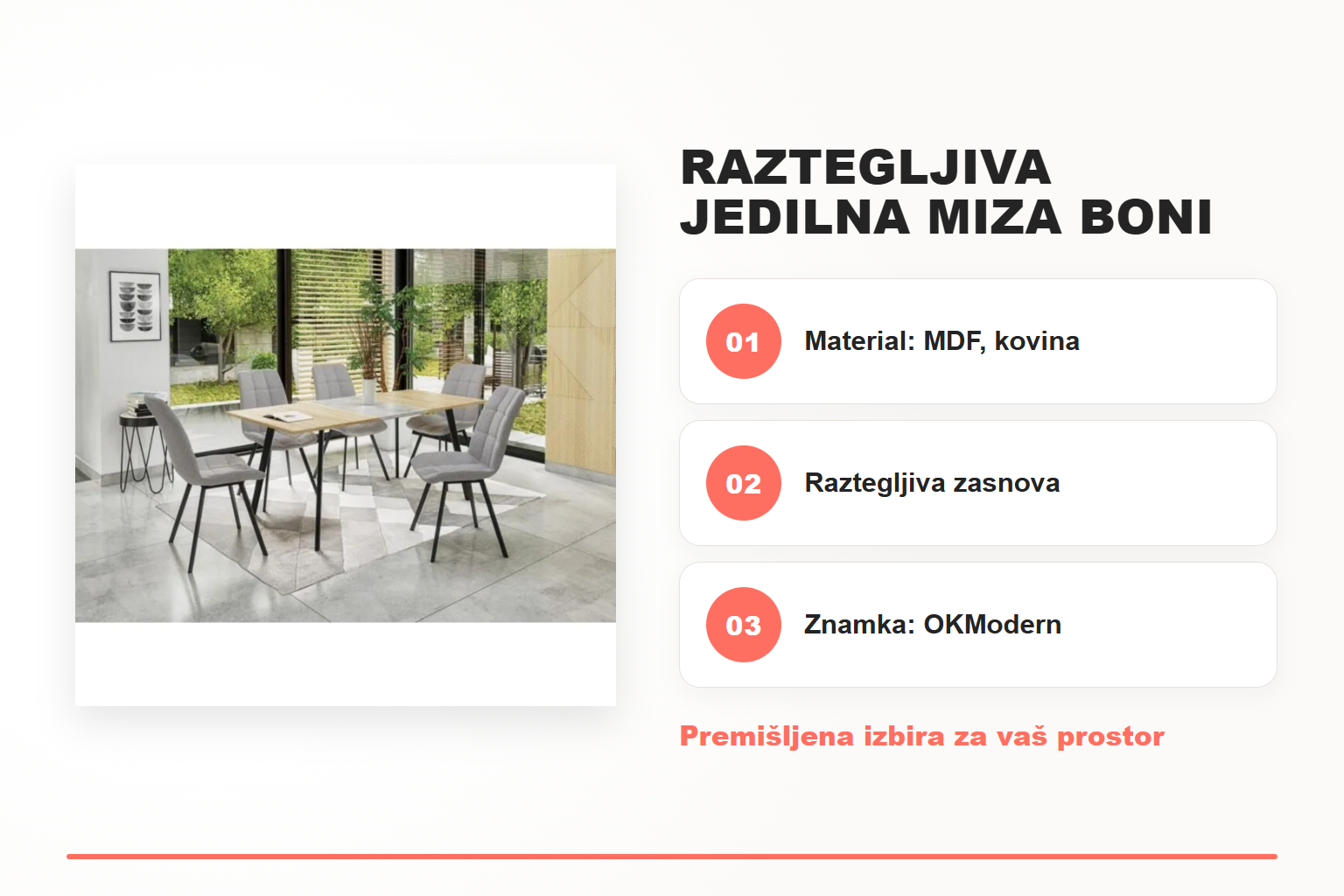 Raztegljiva jedilna miza BONI – pregled ključnih lastnosti