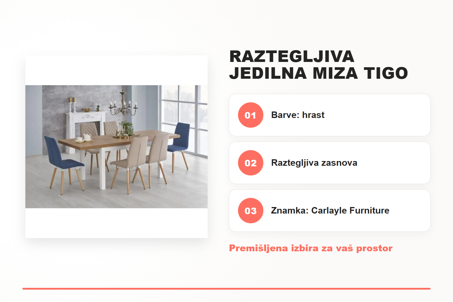 Raztegljiva jedilna miza TIGO – pregled ključnih lastnosti