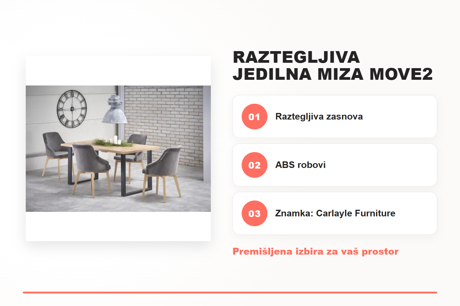 Raztegljiva jedilna miza MOVE2 – pregled ključnih lastnosti