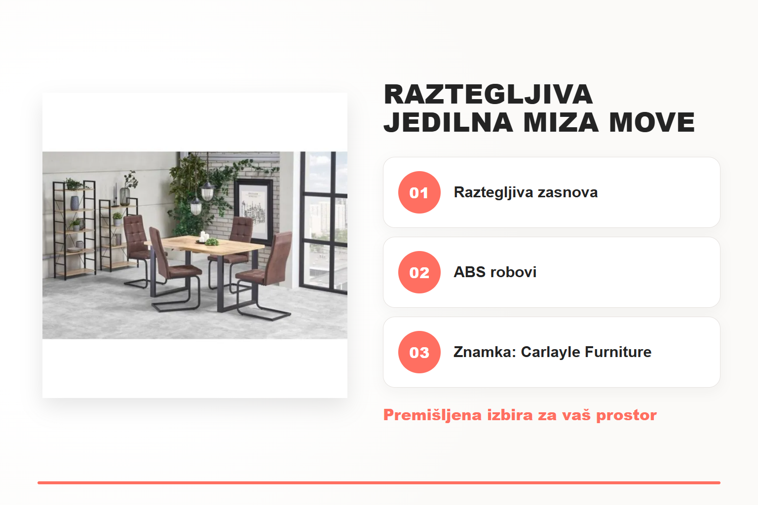 Raztegljiva jedilna miza MOVE – pregled ključnih lastnosti