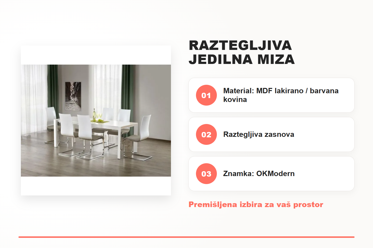 Raztegljiva jedilna miza SAFORD – pregled ključnih lastnosti